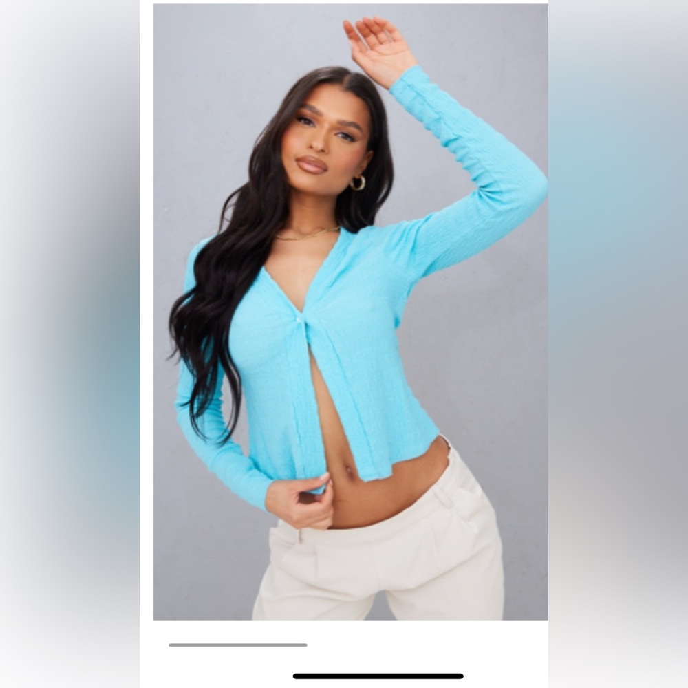 New Pretty Little Thing with Tags Blue Textured Long Sleeve Shirt